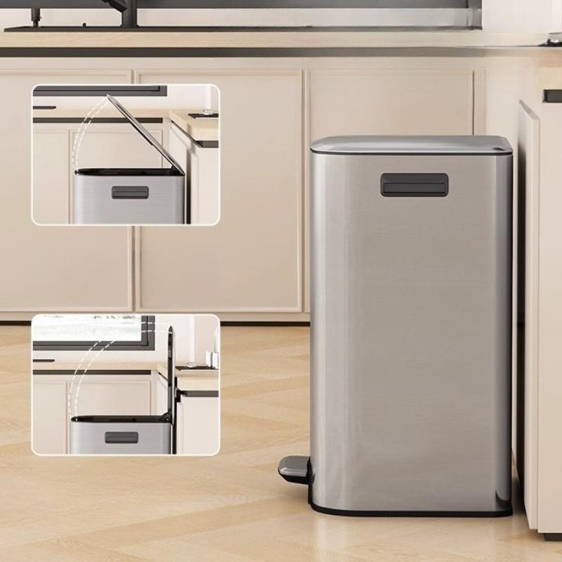 Pedal Trash Can Stainless Steel Waste Bins Large Food Waste Disposal Wastebin Household Kitchen Standing Litter Bin Container