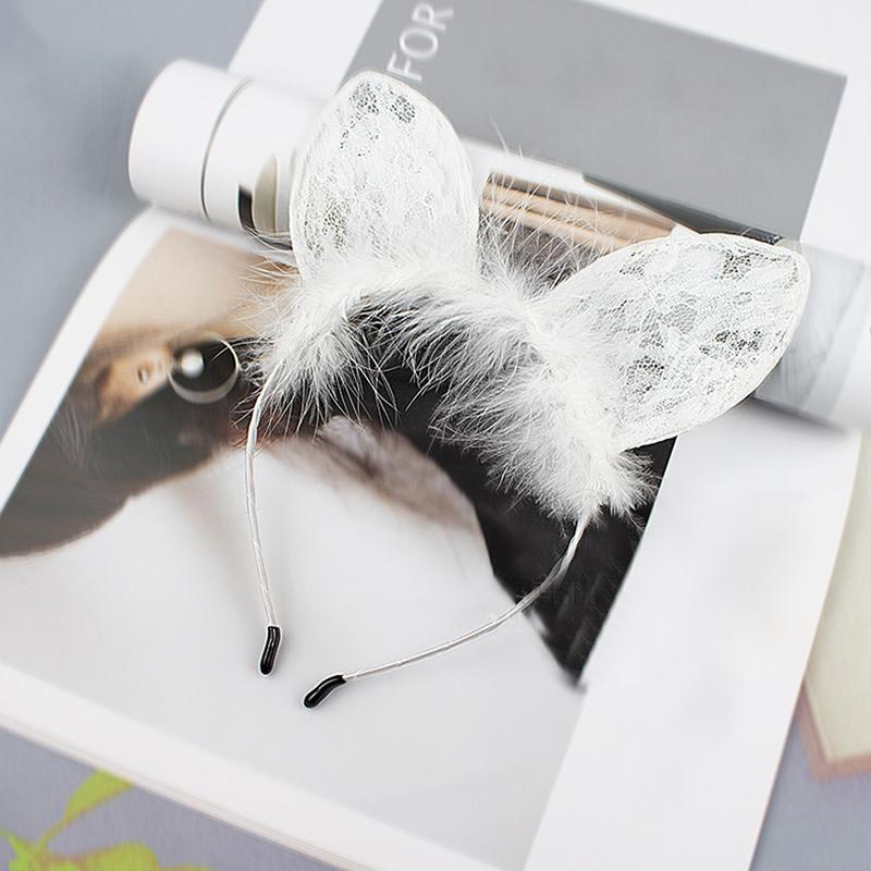 1PF Bunny Ear Accessories Plush Headband Lace Hairband Bunny Ears Cat Ears Eye Mask