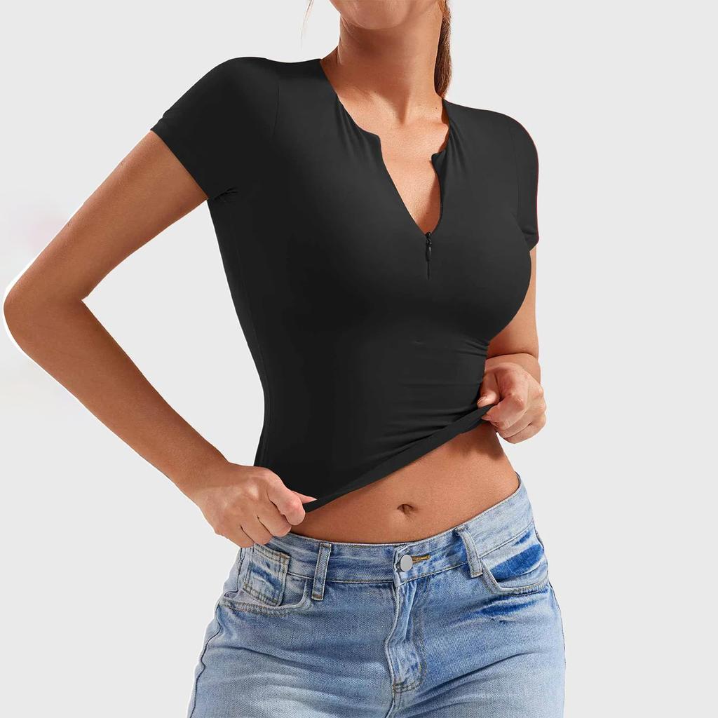 Women's Slim-fit Fashion Yoga Half-zip Short-sleeved Top