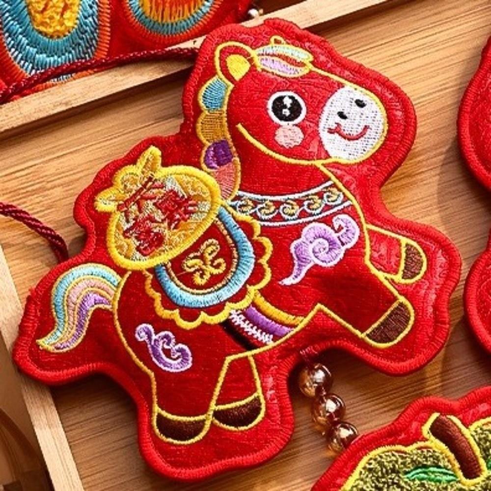 Embroidery 2026 Lucky Bag Chinese Style Zodiac Horse Ornaments Red Envelope Bag  Spring Festival