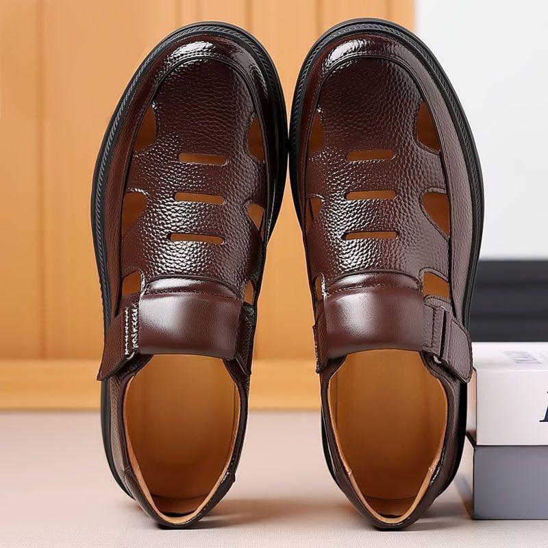 Leather Cowhide Men's Shoes Leather Shoes Summer Hollow Leather Shoes Non-slip Wear-resistant Hole Sandals Men