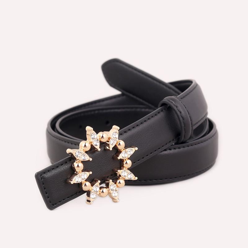 

Genuine Leather Square Buckle Belt For Women With Smooth Finish And Minimalist Style чёрный