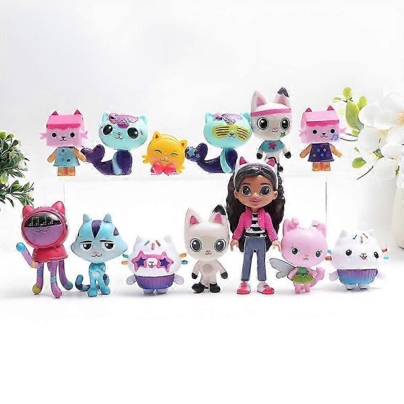 13pcs Gabby Dollhouse Figure Set – Smiling Cat, Mercat – Cartoon Toy for Kids Birthday Gift
