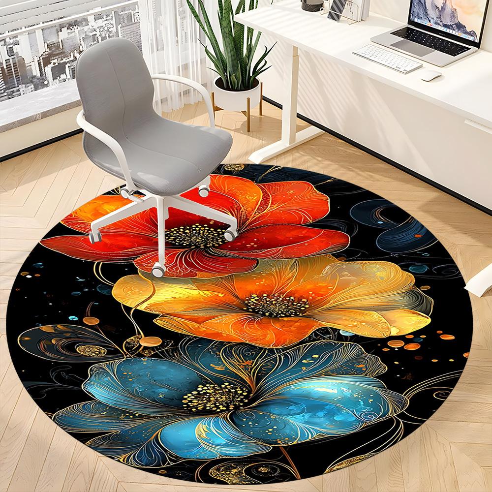 1pc Floral Fantasy Office Round Area Rug, Indoor Mat Suitable ForOffice, Under Office Chairs Bedroom Living Room Home Decor, Room Deco  D088