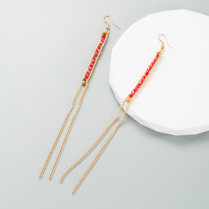 Women's Geometric Hoop Earrings Wind Alloy Electroplated Color Rhinestone Long Earrings