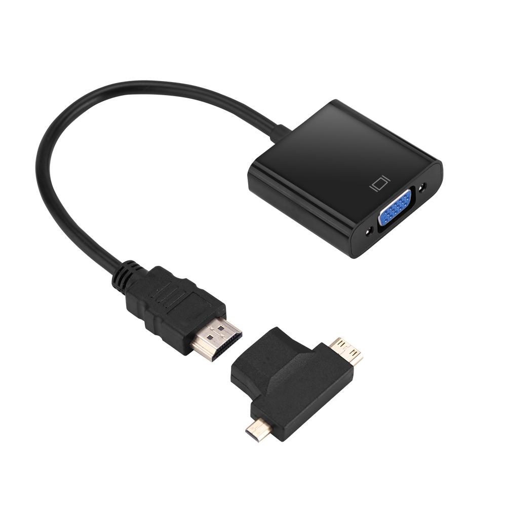 

HDMI To VGA Adapter T Type Micro+Mini HDMI Connector For Set top Box PS4 Xbox360 Black чёрный