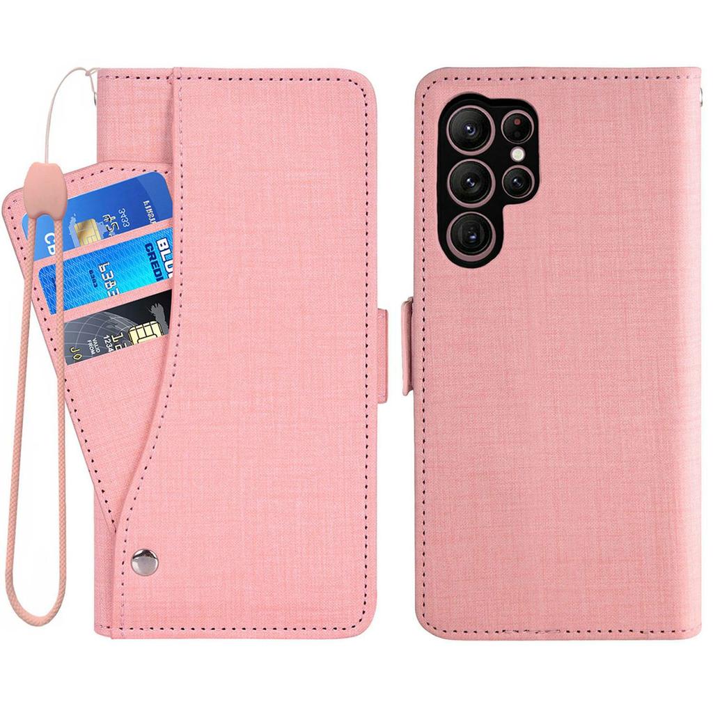 For Samsung Galaxy S26 Ultra Case Jean Cloth Texture PU Leather Wallet Phone Cover with Rotating Card Slots