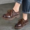 Low Heel Pumps Genuine Leather Lace-up Versatile Retro British Style Round Toe Women's Shoes