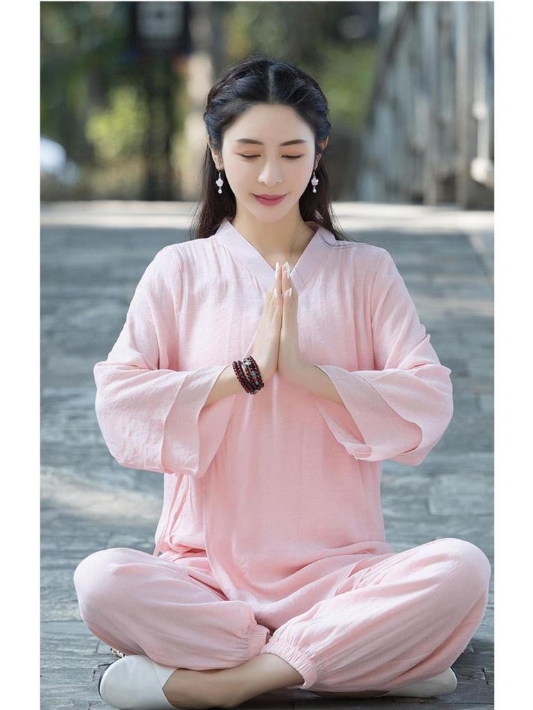 Women's Ethnic-Style Cotton Linen Zen Suit - Perfect for Tea Ceremony, Tai Chi, or Yoga