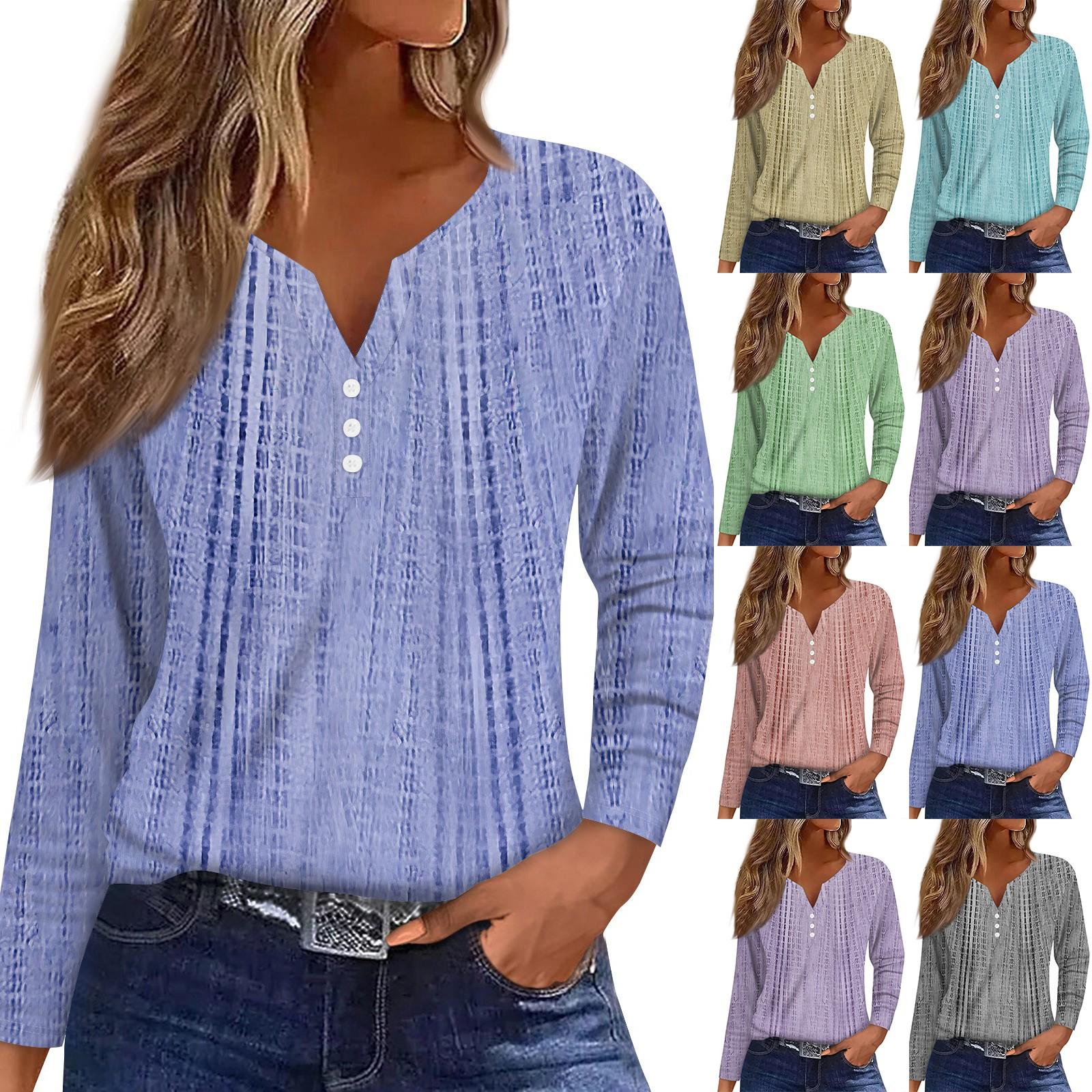 

Жіноча футболка з довгим рукавом і квітковим принтом на ґудзиках, щоденна мода на вихідні, звичайний топ із V-подібним вирізом L рожевий