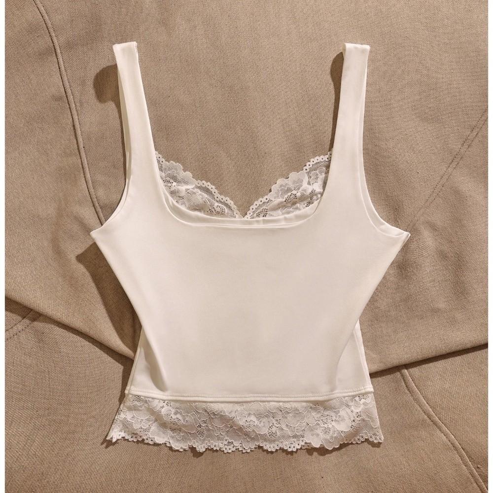 Patchwork Girl's Vest Top Sleeveless Spaghetti Y2k Top Ins Style Lace Sling Tank Party