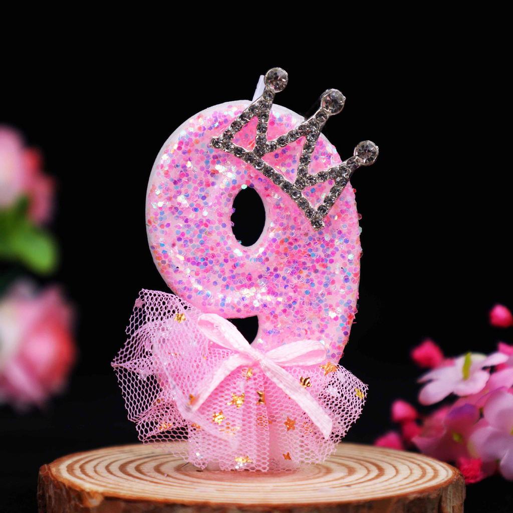 Pink Crown Bow Birthday Candle with Noble Number - Cake Decoration