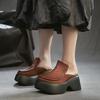 Johnature Height Increasing Outdoor Platform Slippers Genuine Leather Round Toe Thick Soled Women's Shoes