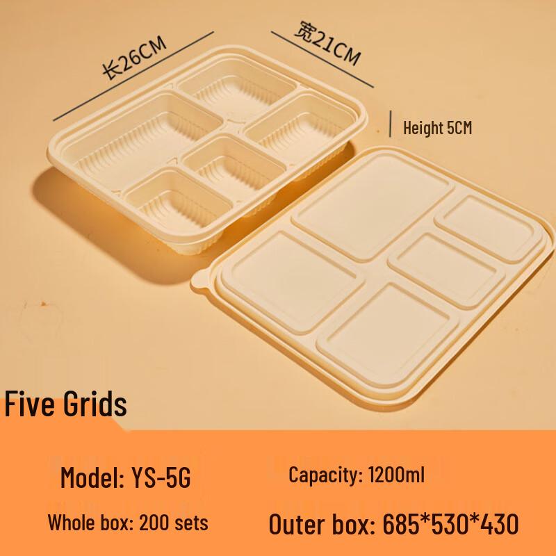 Biodegradable Corn Starch 5-Compartment Takeaway Container