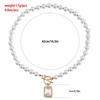 Luxury Imitation Pearl Necklace with Beaded OT Buckle & Rectangular Micro-Inlaid Diamond Pendant