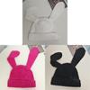 Dopamine Bunny Eared Knitted Hat For Women Winter Warmth Cute Animal Style