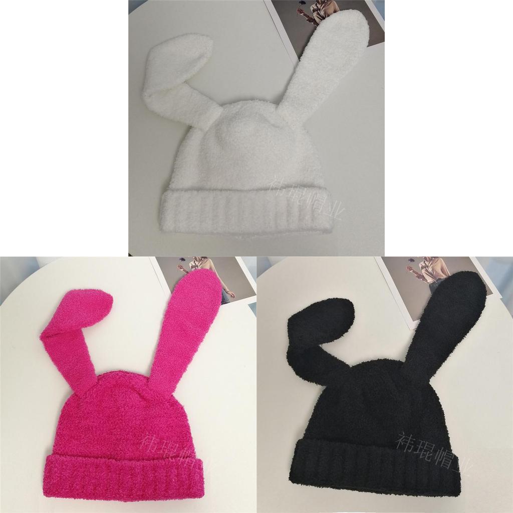 Dopamine Bunny Eared Knitted Hat For Women Winter Warmth Cute Animal Style