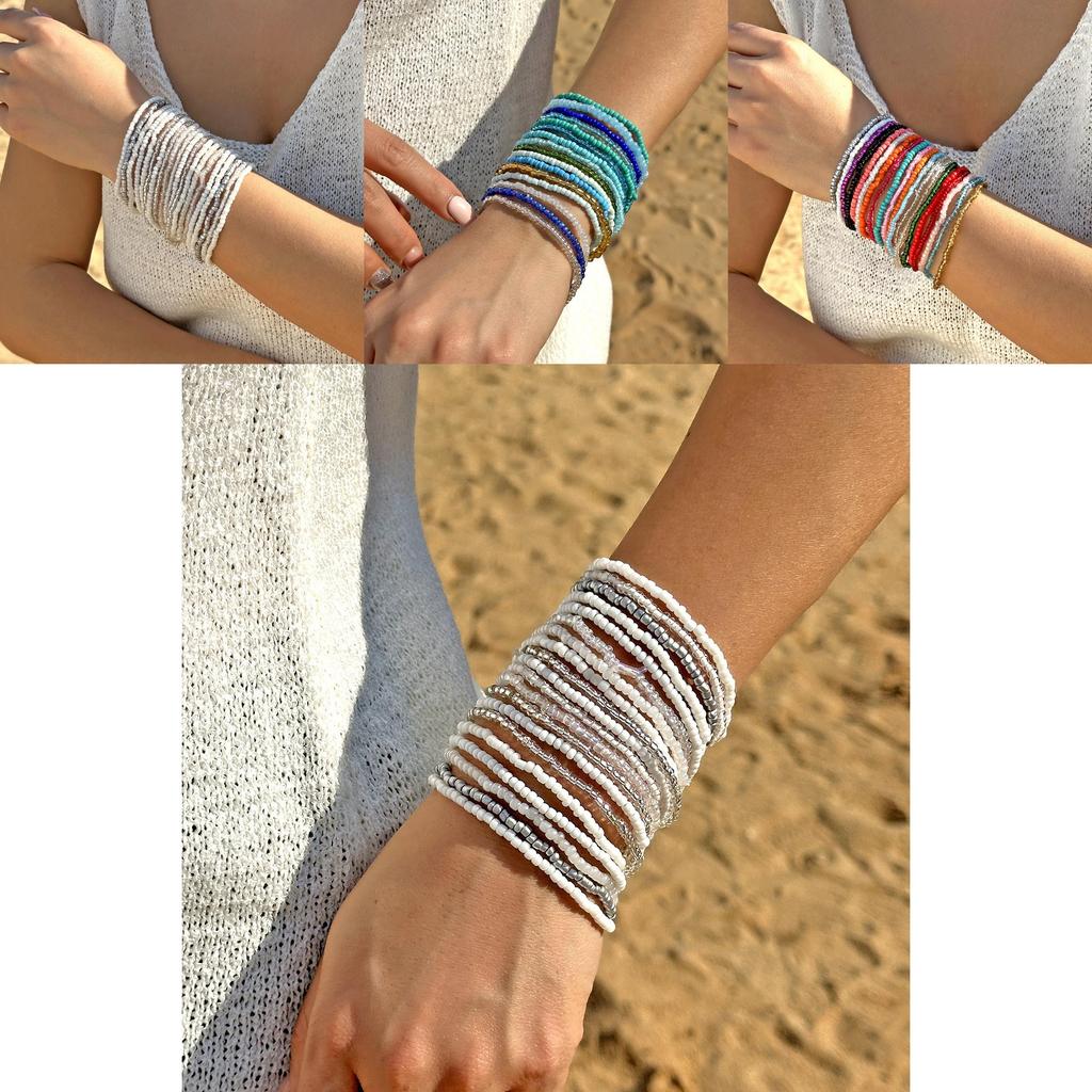 Bohemian Resort Style Crystal Beaded Bracelet Set With Electroplated Finish For Couples Gift