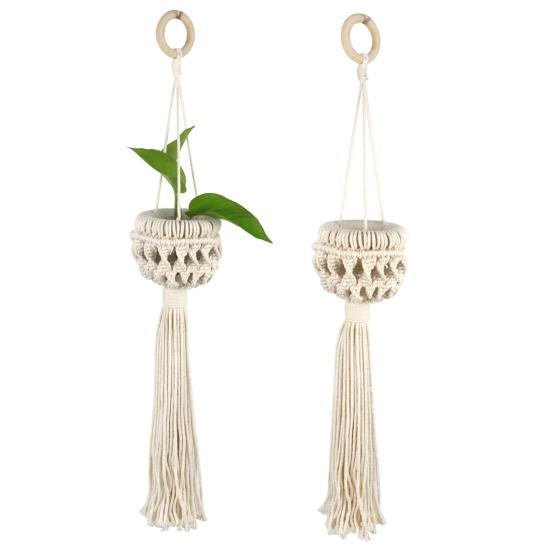 Wisząca doniczka ręcznie tkana łatwa w instalacji lina bawełniana Macrame Design wiszący kosz na rośliny Home Decor