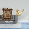 Hand Carved Floral Photo Frame with Golden Birds Figurine Antique Picture Holder And Statue for