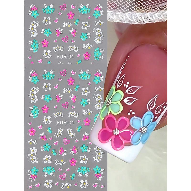 1pcs Colorful 3D Floral Nail Art Sticker Self-Adhesive Flower Decals For DIY Manicure, Home Or Salon Decoration, For Women Girls Nail Art Supplies