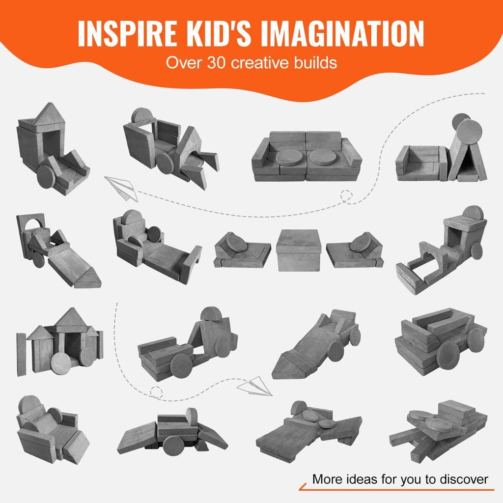 Play Couch, 15pcs Modular Kids Nugget Couch, Toddler Foam Sofa Couch with High-density 25D Sponge for Playing, Creativing, Sleeping, Imaginative Kids