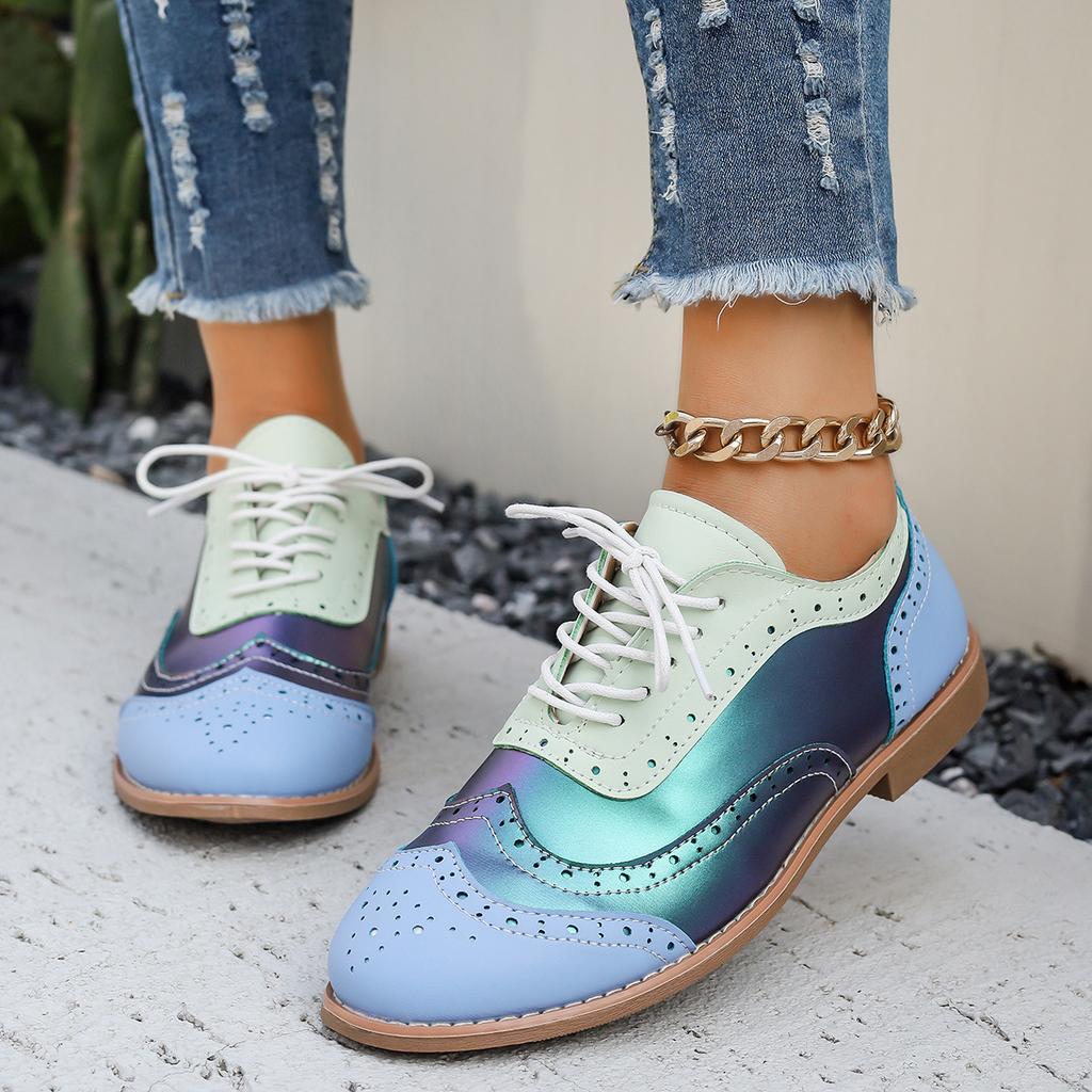Single Shoes Women's Lace-up Year Women's Large Size Spring and Autumn 2025 Burning Flowers Single Shoes Block Round Head Foreign Trade