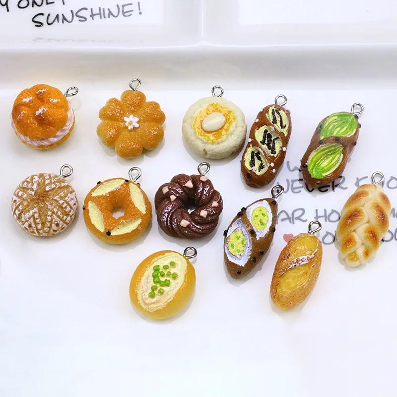 12pcs Resin Simulation Food Play Cream Bread Cake Pendant Diy Handmade Bracelet DIY Jewelry Pendants Decoration Accessories