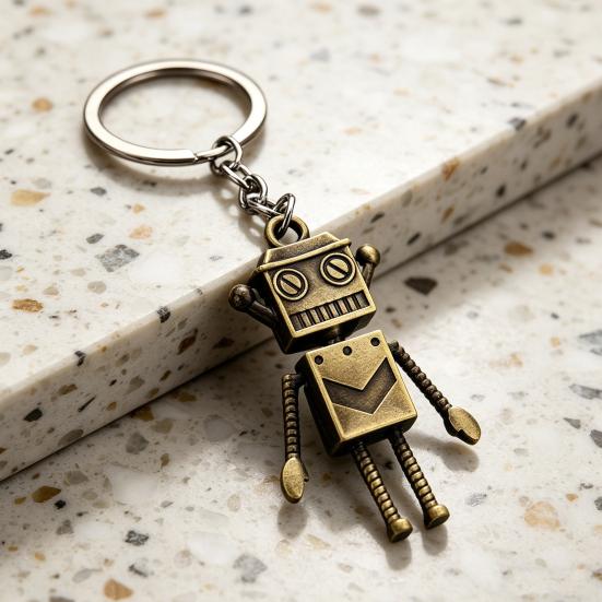 Keychain Pendant Retro Robot Design Movable Joint Swinging Limbs Decorative Key Ring Backpack Accessory