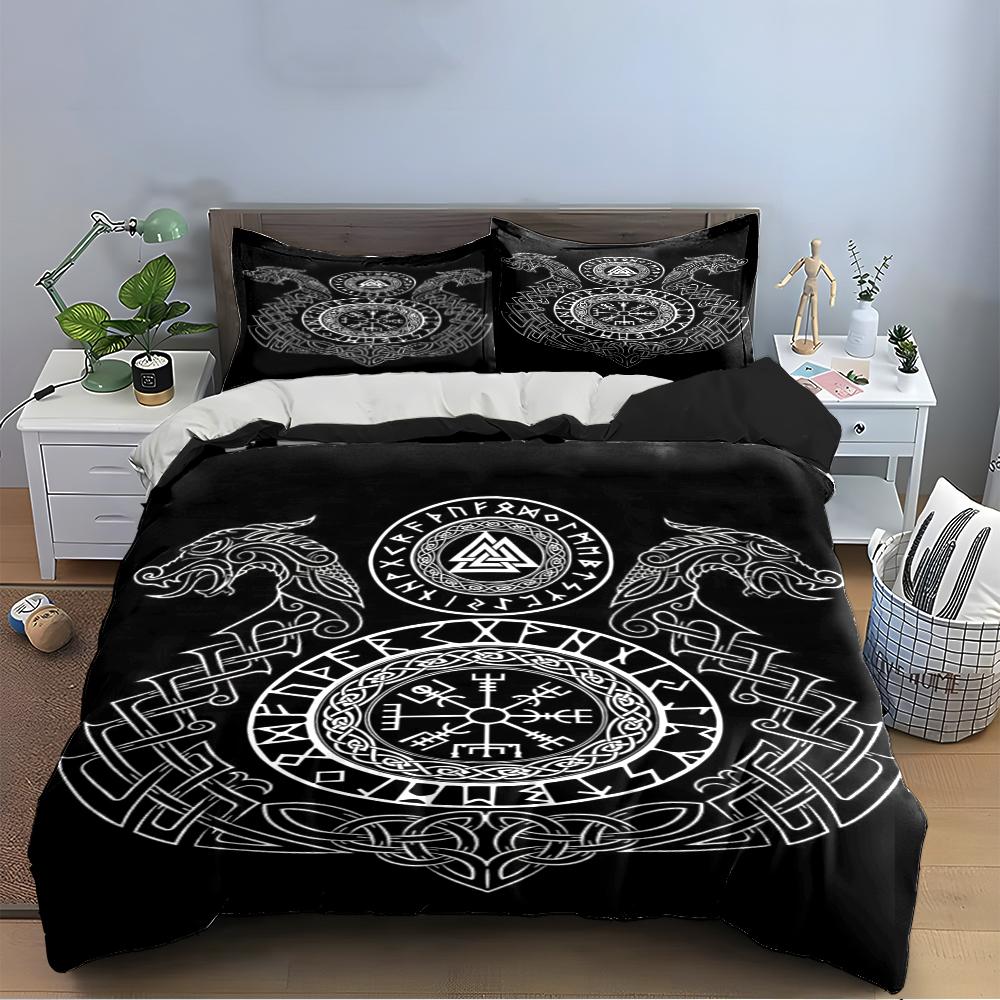 Viking Symbol Black Bedding Set Bedding Set (1 Duvet Cover, 2 Pillowcases, Duvet Not Included)