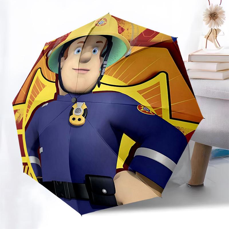 Fireman Fire Trucks Themed Travel Umbrella-8 Ribs Automatic Opening and Closing, Portable Folding Design, Compact and Stylish Umbrella Suita