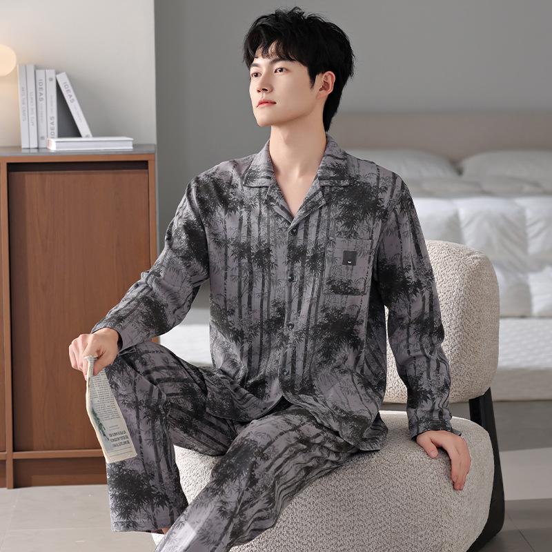 Pure Cotton Pajamas Men'S Spring And Autumn Long-Sleeved Trousers Cotton Loungewear Suit Boys