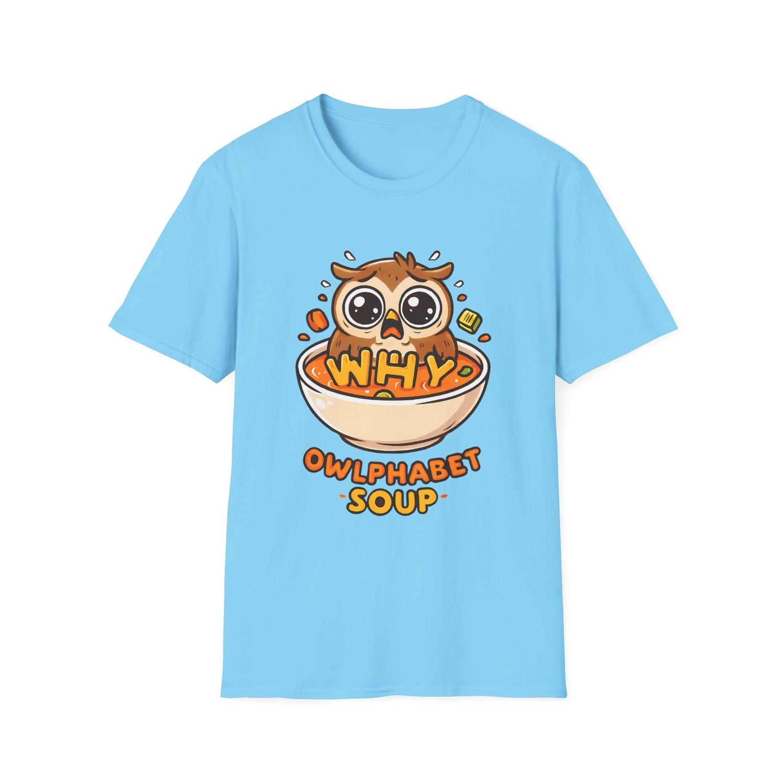 Unisex Softstyle T-Shirt Mens Womens Tees Top Chibi Owl Alphabet Soup Funny Animal Food Design 4XL