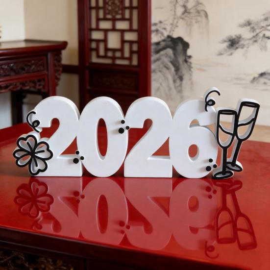 2026 Table Sign 3D Printed Happy New Year Party Tabletop Ornament for Shelf Mantle Desktop Tiered Tray Decor