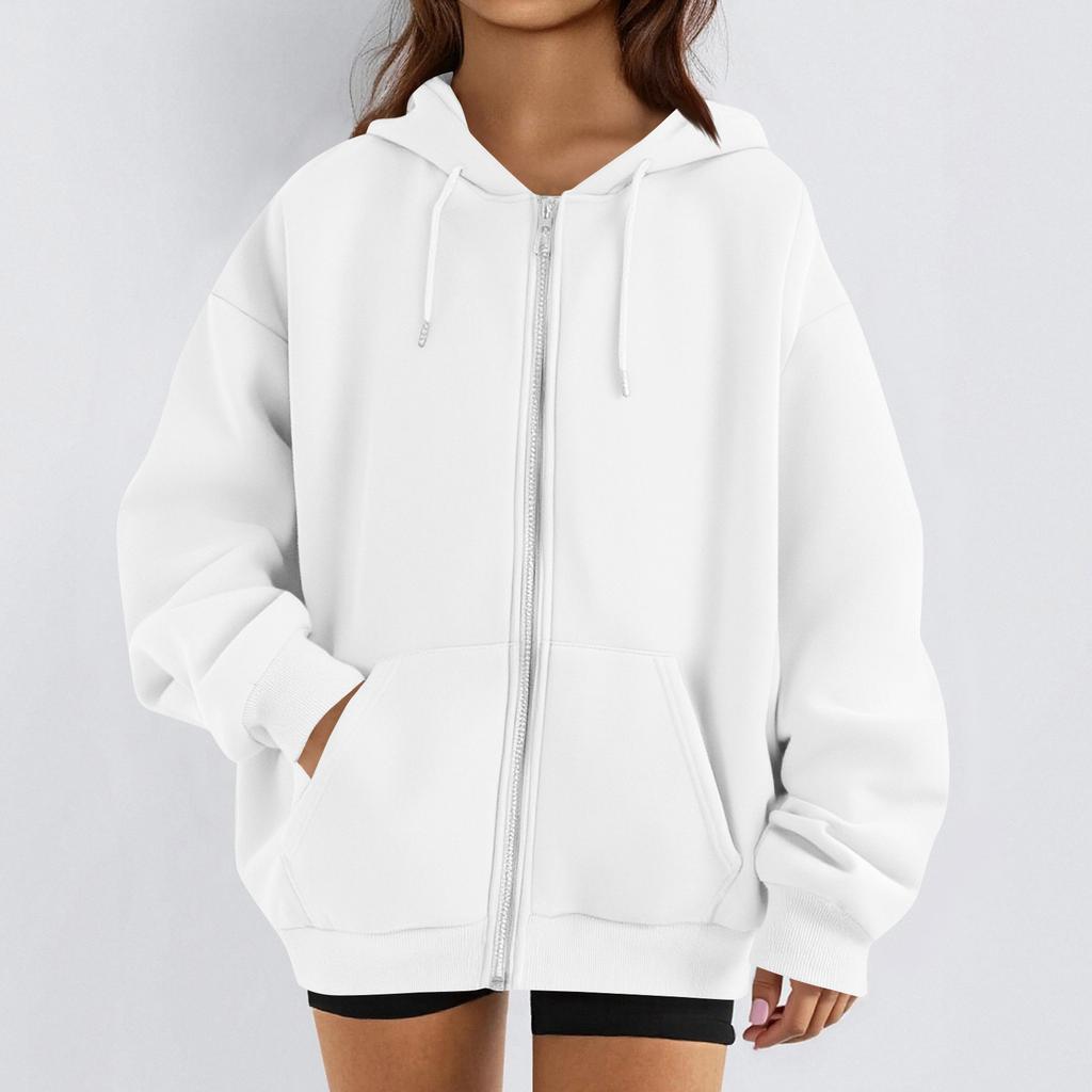 Women's Fashion Casual Long Sleeve Solid Color Hooded Sweatshirt Tops