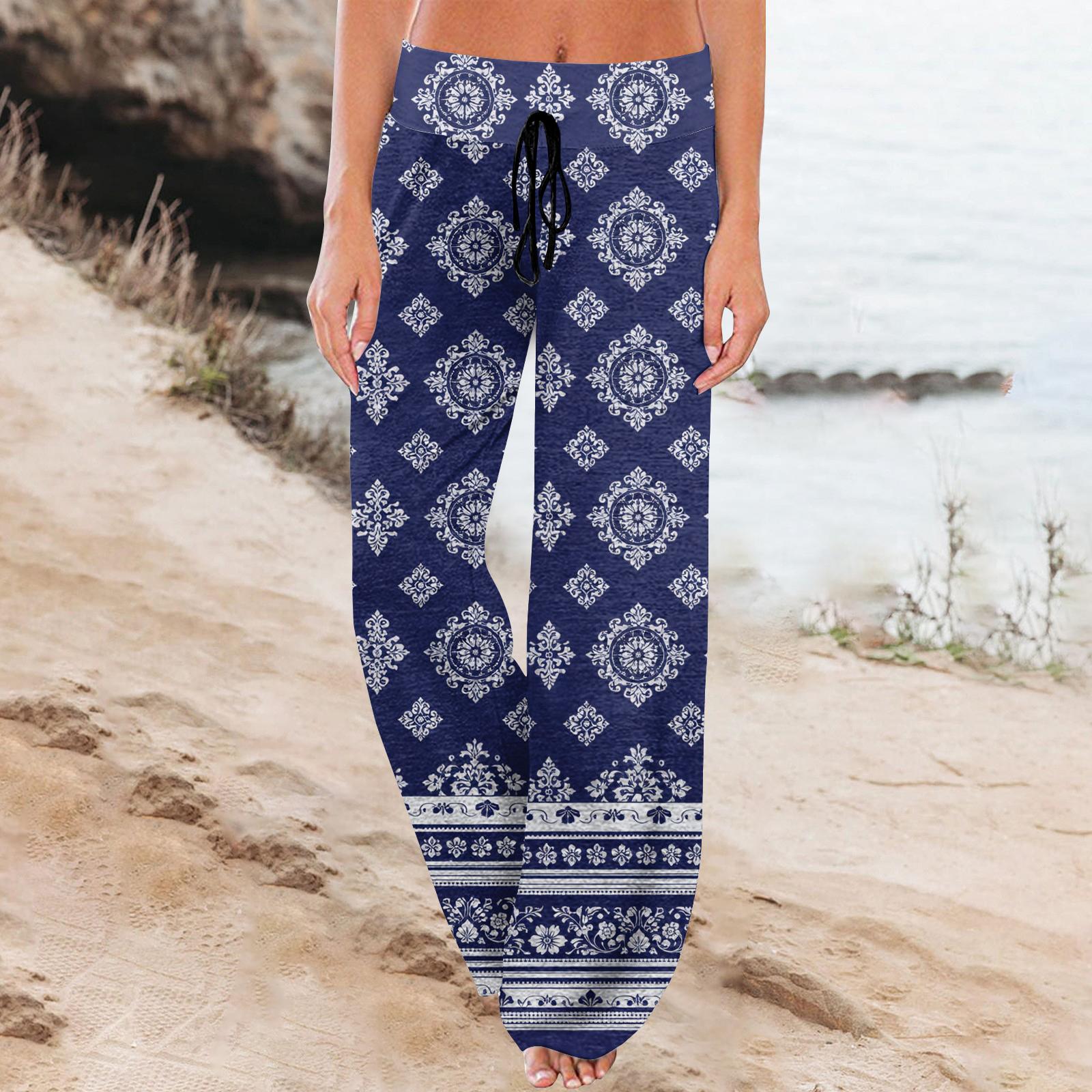 

Women s Fashion Loose-Fit Drawstring Elastic Waist Casual Printed Pants XXL