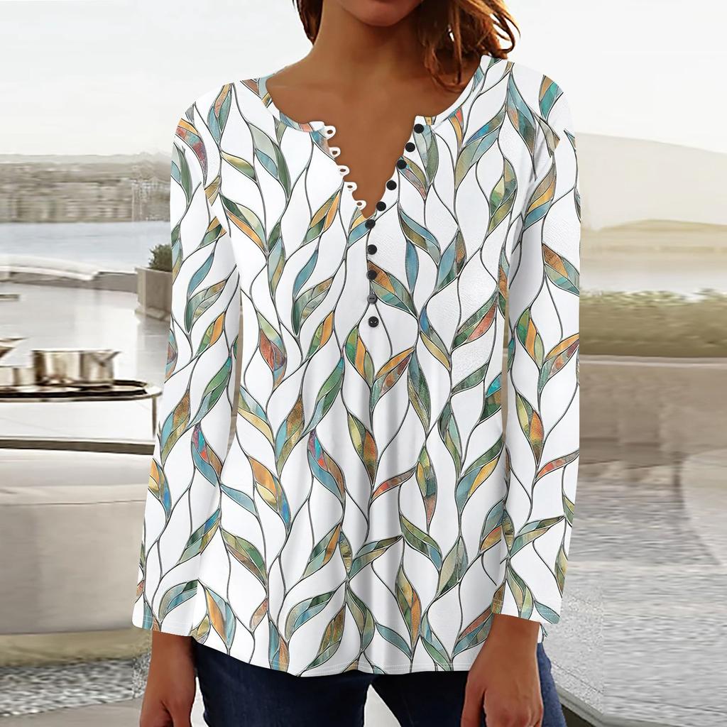 Damen Casual Daily Top Locker Knopf Langarm T-Shirt Top