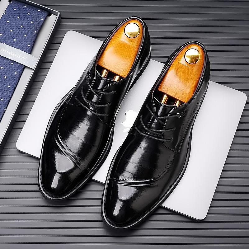 New Men's Genuine Leather British Style Derby Shoes - Breathable, Fashionable, Casual, and Formal.