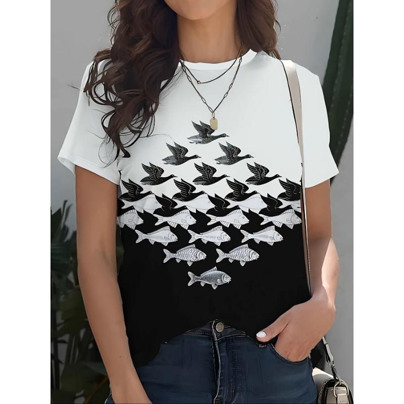 Summer Round Neck 3D Various Animal Print Top Fashionable Casual Short Sleeved Women's T-shirts