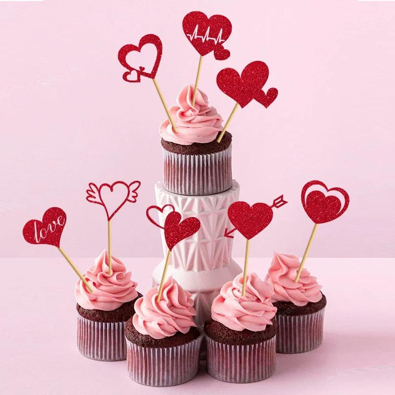 8/24-Piece Heart-Themed Cake Decorations Birthday, Wedding, Party, Valentine's Day Cake Decorations DIY Cake Decorations