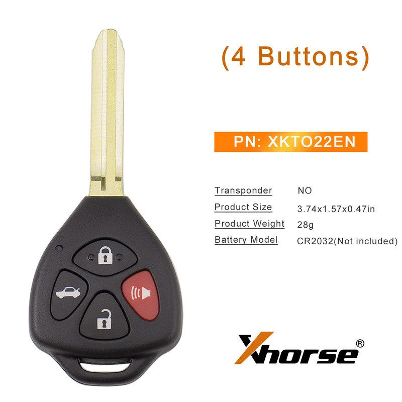 

Xhorse XKTO22EN 2nd Generation Wire Remote Key for Toyota Style Flat 4 Buttons 1 Piece