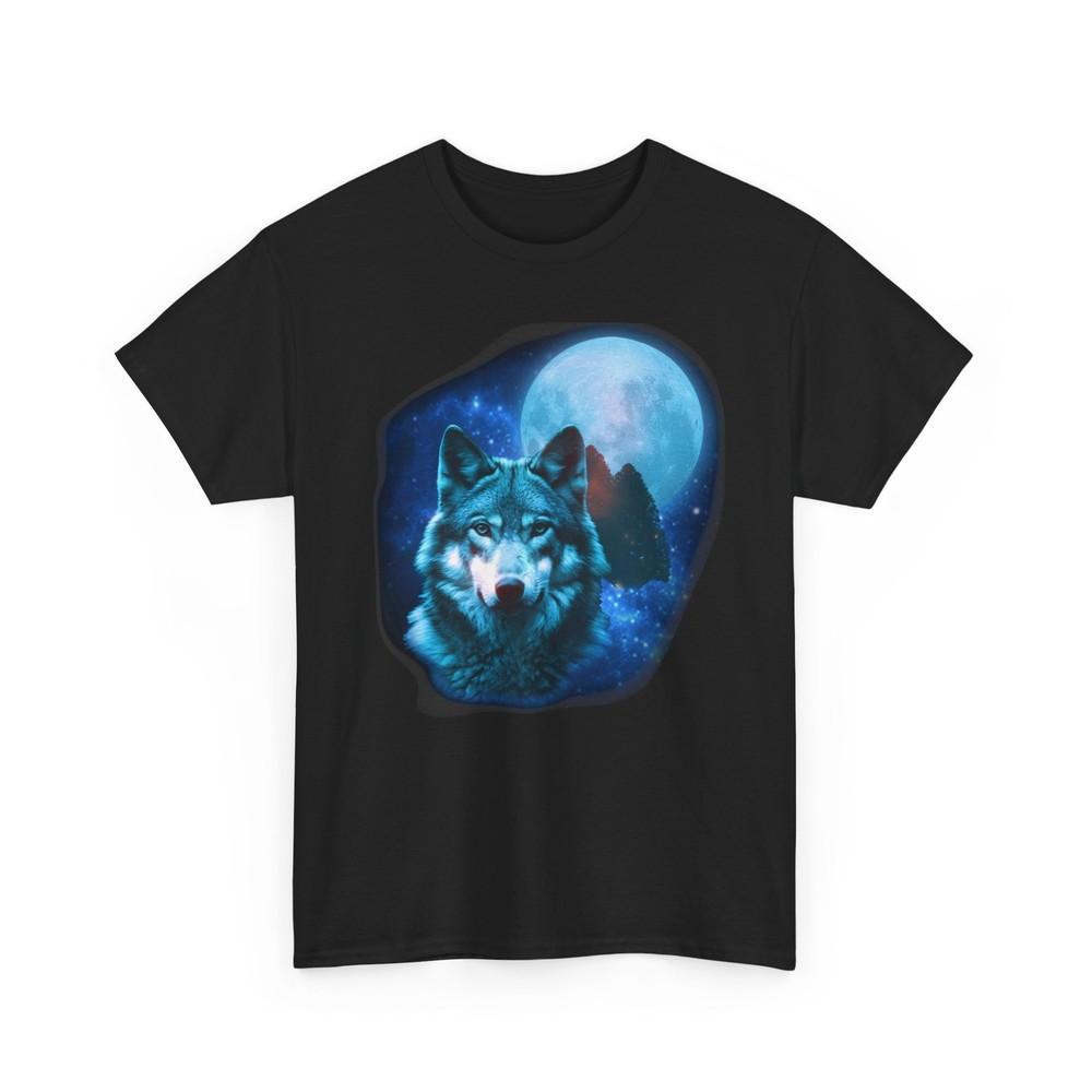 Wolf Shirt, Wolf Face with Moon Wolves Animals Lovers Women Men Shirt Unisex T-Shirt L