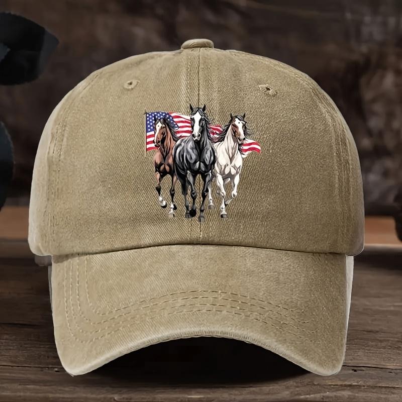 Vintage Amerikanische Flagge Pferde Druck Baseballkappe 100 Viskose Verstellbar Outdoor Schirmmütze 25 g/m²