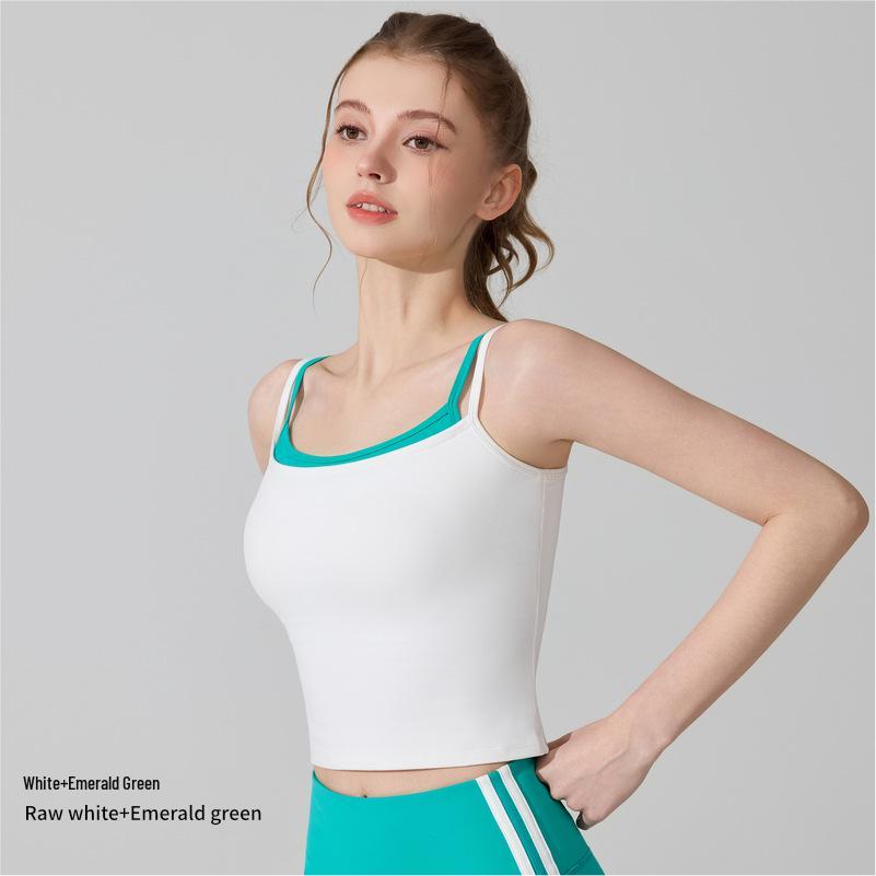 Cross-Border Butterfly Back Sports Vest with Chest Pad - Color Block Elastic Yoga Fitness Top