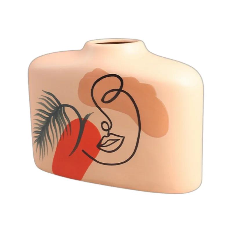 Nordic Ins Hand-painted Ceramic Vase Ornaments Home Living Room Foyer Abstract Art Decoration Creative Flower Arrangement Tool