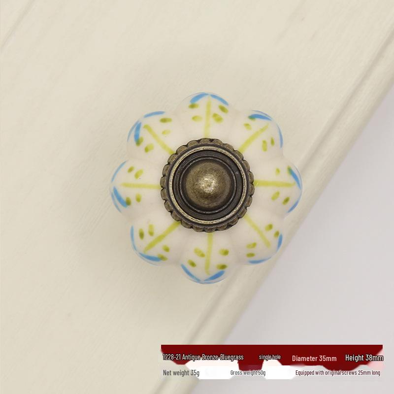 Hand-Painted Ceramic Floral Pumpkin Drawer & Cabinet Handle