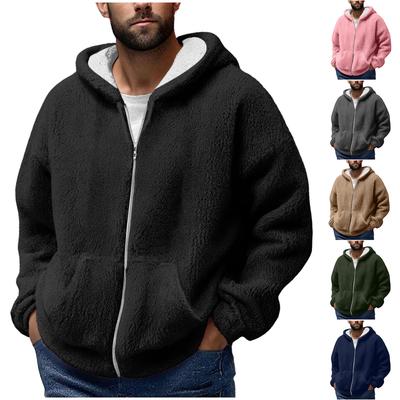 Herren Winter Reißverschluss Kapuzen Fleece Sweatshirt mit aufgesetzter Tasche Freizeitjacke