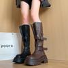 Fashion versatile retro belt buckle locomotive boots 2025 autumn new women's small thick-soled heightening knight boots