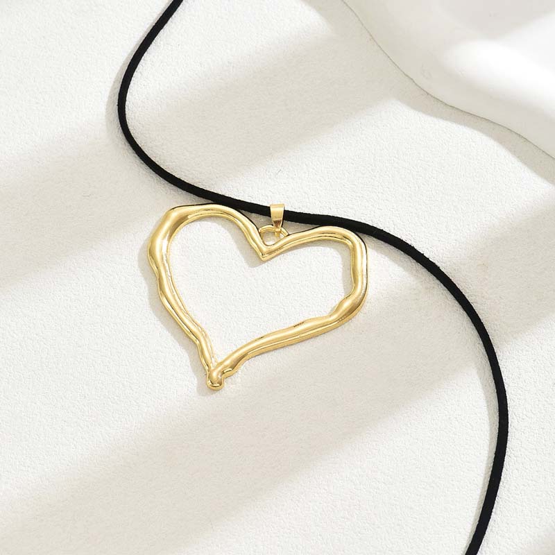 Exaggerated Metal Big Love Heart Pendant Earrings Necklace for Women Gothic Black Rope Knotted Bowknot Adjustable Chain Jewelry