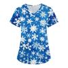 Women's Cute Bow Printed Work Clothes V-neck Double Layer Pockets Basic Short Sleeve Top Pullover